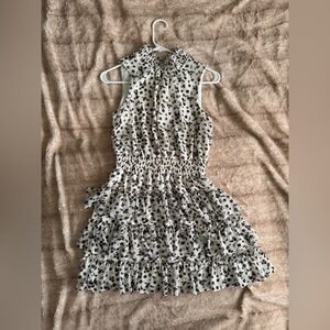 Express Cream Dress with Black Floral Print and Ruffle Detail